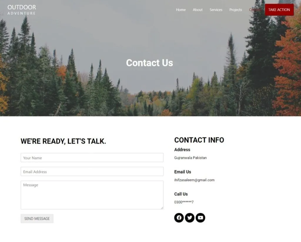 Outdoor Adventure travel agency website portfolio